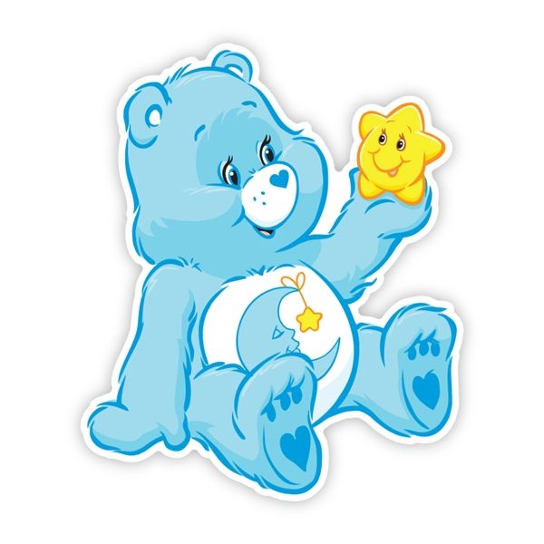 a blue teddy bear holding a star sticker