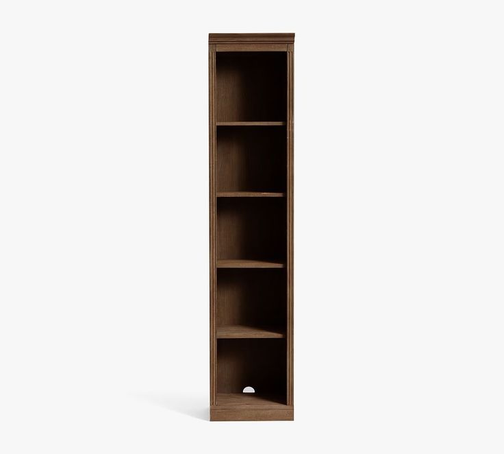 a tall bookcase with three shelves on one side and an open shelf on the other