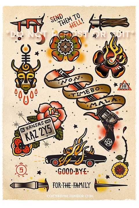 an old school tattoo flash sheet