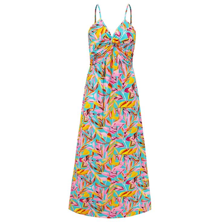 Be the flower of the party with our Cynthia Floral V-Neck Boho Maxi Dress! This beautiful dress features a flirty v-neck and a flowy boho style, perfect for a fun and carefree look. Stand out in this dress, make a statement, and have a good time! Size Guide: Model is 5’8” tall, and has a 33.5” bust, 26.6” waist, & 35.7” hips. She is wearing a S / US 4 / AU 8. This dress is true to size. Material: Self & Lining 100% Polyester. Feature: V-neckline. Sleeveless. Adjustable straps. Floral Boho print. Colorful Floral Print V-neck Dress, Multicolor Print V-neck Midi Dress For Vacation, Flowy V-neck Sundress For Garden Party, Multicolor Print V-neck Summer Dress, Chic V-neck Midi Dress With Tropical Print, Vibrant Print V-neck Midi Dress For Party, Chic V-neck Maxi Dress For Summer Parties, Summer Party V-neck Dress, Multicolor Floral Print V-neck Dress