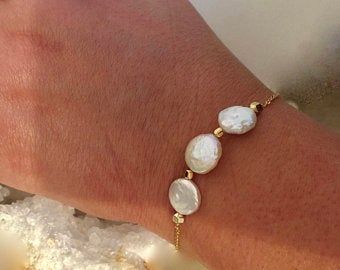 Quality White Coin Pearl & Faceted Gemstone Bracelet Emerald | Etsy Elegant Pearl Bracelet With Natural Stones For Gift, Elegant Round Pearl Bracelet With Natural Stones, Elegant Pearl Bracelet With Gemstone For Gift, Elegant Pearl And Gemstone Bracelet As Gift, Elegant Pearl Gemstone Bracelet Gift, Elegant Pearl Bracelet Gift, Elegant Pearl Bracelet With Natural Stones For Wedding, Elegant Pearl And Gemstone Wedding Bracelet, Delicate Gemstone Bracelets For Wedding