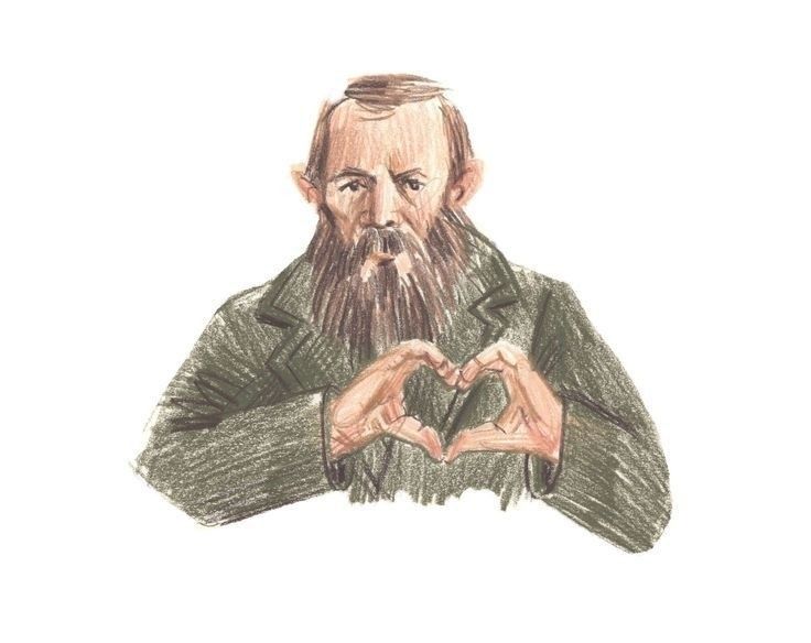 a drawing of a bearded man making a heart with his hands while standing in front of him