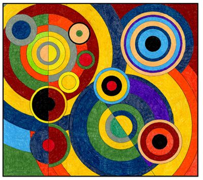 an abstract painting with circles and lines