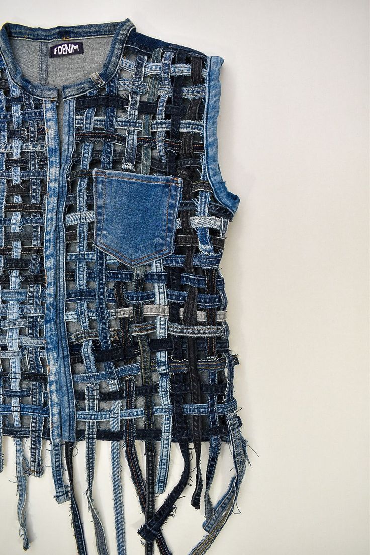 IF DENIM | Sustainable Woven Body Vest S Surface Development, Upcycled Linens, Mending Jeans, Junk Kouture, Flash Boys, Artisanats Denim, Women Vests, Ropa Upcycling, Looks Hip Hop