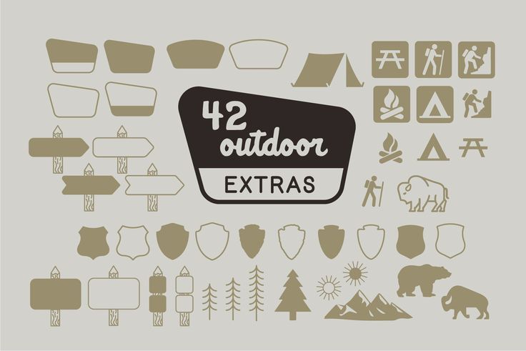 the outdoor extra logo is shown in brown and gray colors, with various symbols around it