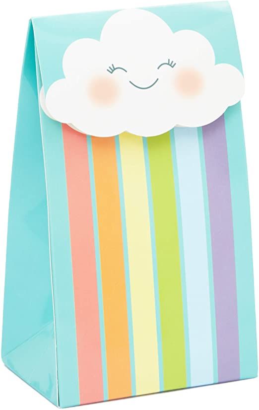 a small bag with a cloud on top and rainbow stripes in the bottom, as well as a smiley face