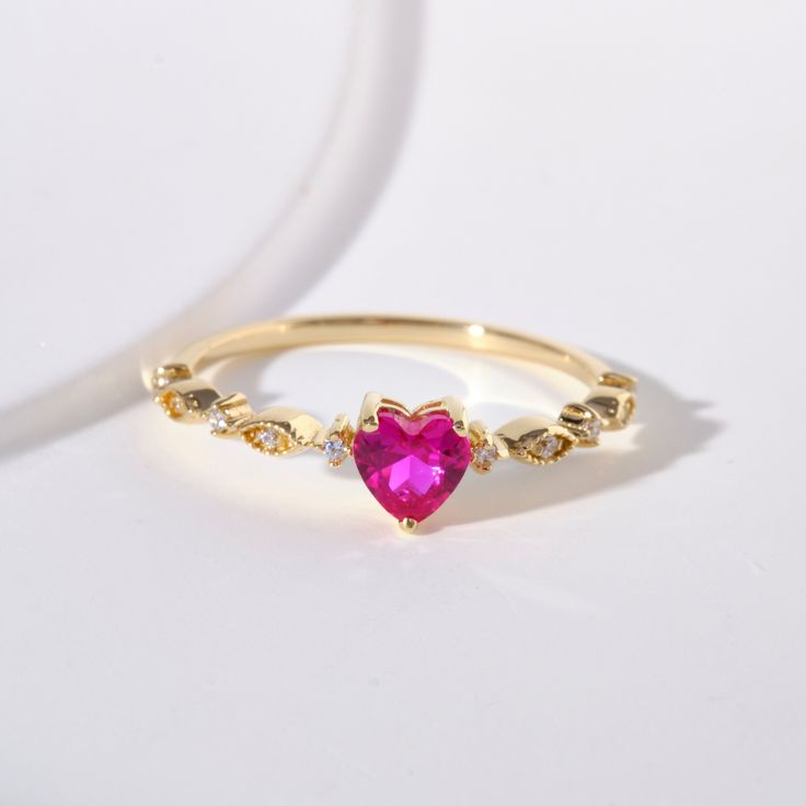 ▶ Dainty pinky heart shape ruby birthstone & gemstone ring with 10K - 14K or 18K solid gold jewelry is handmade per your order. (for raw & genuine & real,nature or natural moissanite, moss agate, moonstone, aquamarine, emerald, onyx, turquoise or opal ring please message us)  ❤ You can choose your birthstone & gemstone ( January - Garnet, February - Amethyst, March - Aquamarine, April - Clear Quartz, May - Emerald, June - Alexandrite, July - Ruby, August - Peridot, September - Sapphire, October - Tourmaline, November - Citrine, December - Blue Topaz) ▶ Our unique customers love to buy minimalist style art deco anniversary (5th,6th, 8th, 10th, 20th, 30th, 40th, 50th, etc...), promise, engagement and ring items like our cute jewelry for special occasions (wedding, party, expecting, promoted 14k Gold Heart-shaped Ruby Promise Ring, Dainty Heart Shaped Birthstone Promise Ring, Dainty Heart-shaped Promise Birthstone Ring, Dainty Heart Birthstone Promise Ring, Pink 14k Gold Heart Ring Gift, Heart-shaped 14k Gold Ruby Promise Ring, Valentine's Day Yellow Gold Diamond Ring, Gold Ruby Ring For Valentine's Day, 14k Gold Heart-shaped Ruby Ring For Promise