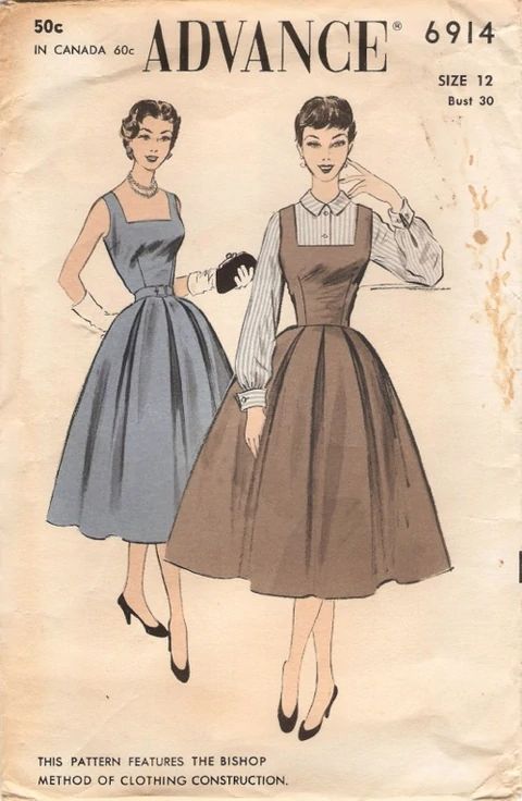 Advance 6914 | Vintage Sewing Patterns | Fandom Dress And Blouse, Vintage Clothes Patterns, Advance Patterns, Patron Vintage, Wide Skirt, 20th Century Fashion, Vintage Dress Patterns, Blouse Sleeveless, Vestidos Vintage