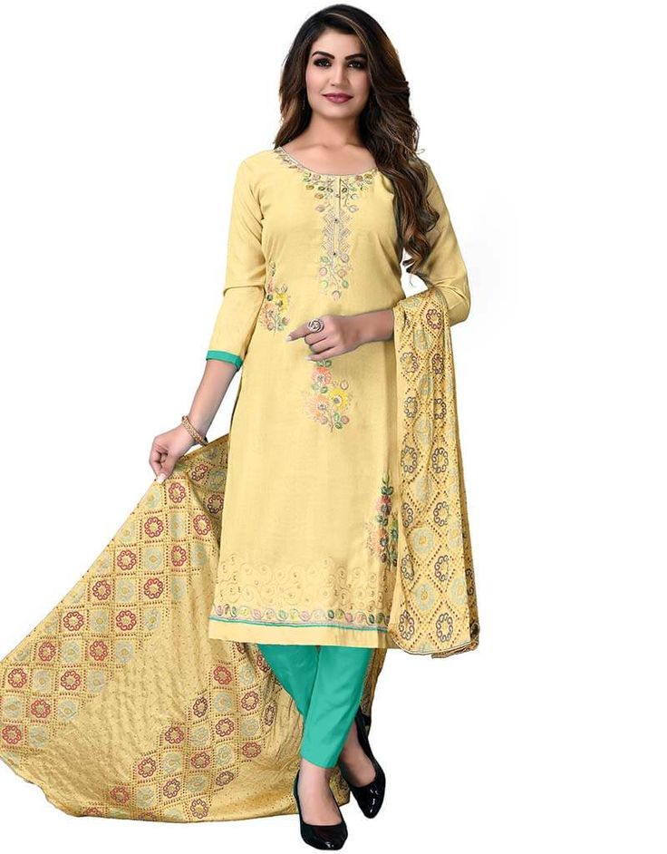 Champagne Cotton Pant Salwar Suits Yellow Embroidered Cotton Palazzo Set, Festive Yellow Churidar With Floral Embroidery, Yellow Cotton Palazzo Set For Wedding, Festive Yellow Floral Embroidered Churidar, Cotton Pista Green Dress For Festivals, Pista Green Cotton Dress For Festivals, Yellow Churidar With Floral Embroidery For Eid, Yellow Floral Embroidered Churidar For Eid, Yellow Chanderi Churidar With Floral Embroidery