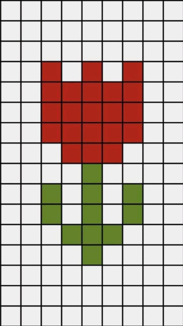 a cross stitch pattern with red and green squares