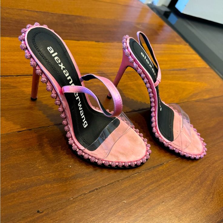 Sandal Heels, Pink Crystals On Rim, About 5inches, Comes With Box And Dust Bag. Alexander Wang Heels, Wang Heels, Alexander Wang Shoes, Heels Pink, Sandal Heels, Pink Crystal, Alexander Wang, Shoes Women Heels, Sandals Heels