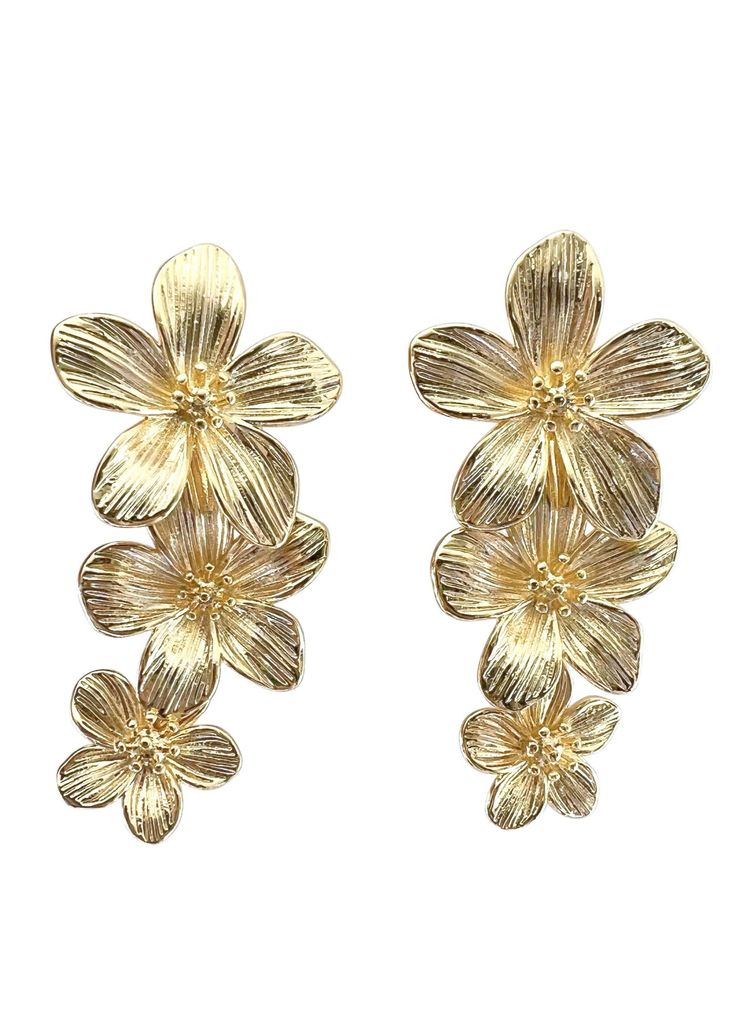 pair of gold tone flower clip earrings