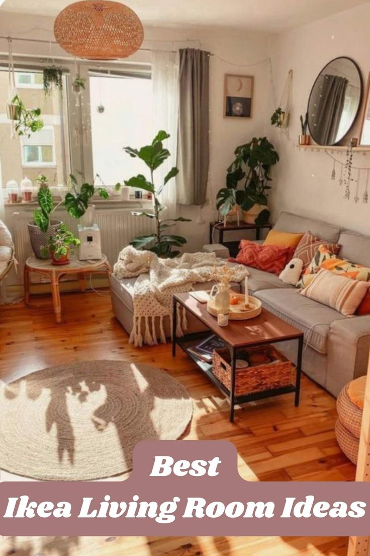 a living room filled with furniture and lots of plants in the window sills