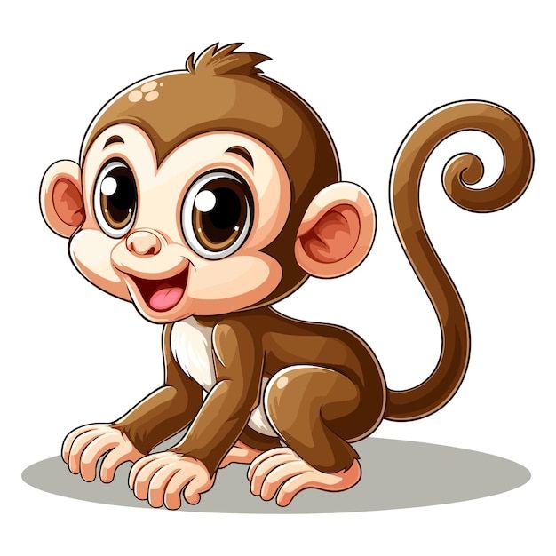 a cute monkey sitting on the ground with its tongue out and eyes wide open illustration