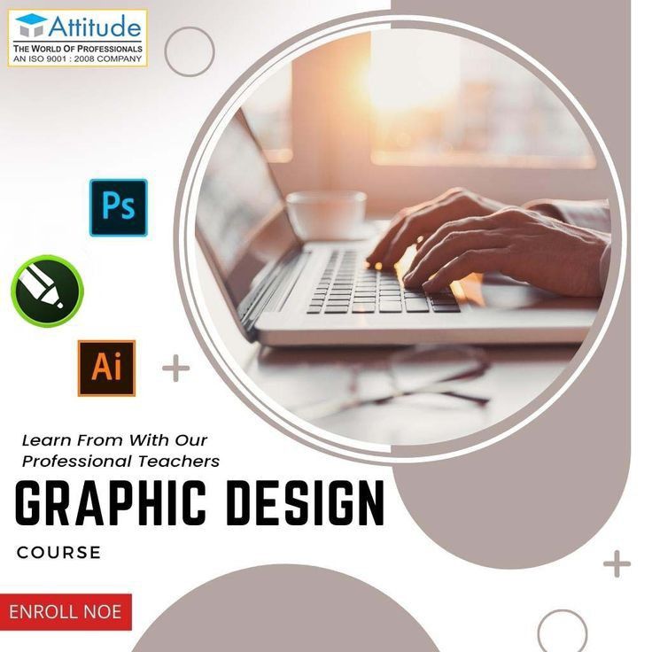 an image of a person on a laptop with the text graphic design course below it