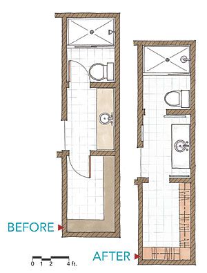 the floor plan for a small bathroom with two sinks and a shower area, is shown