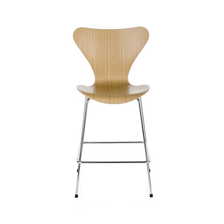 an image of a wooden chair with metal legs and seat pad on the backrest