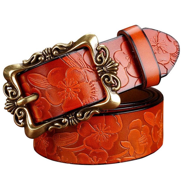 Complete your outfit with this Floral Embossed Leather Belt. This belt is made with leather and is enhanced with floral tooling. The antique tone buckle is trimmed with floral accents to match. This belt is a must-have! Many sizes and colors to choose fromBelt Width: 3.2 cmPattern Type: FloralBuckle Length: 7.2 cmBuckle Width: 4.6 cmBuckle Material: AlloyLength: 100cm=39 inches, 105cm=41inches, 110cm=43.25inches, 115cm=45.25 inchesColor: Black,Red,Coffee,Dark Blue,Brown Nice Belts, Womens Leather Belt, Vintage Leather Belts, Headband Jewelry, Estilo Country, Women's Belts, Beautiful Belts, Cow Skin, Genuine Leather Belt