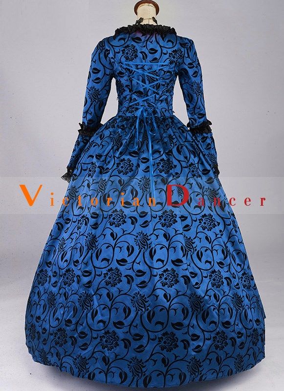 Renaissance Blue Gothic Fantasy Brocade Dress Steampunk Ball Gown Theatre Costume     Condition: Brand New   Color: Wine Red / Blue /Green / Purple   Material: Brocade And Satins   Silhouette: Ball Gown   Sleeve Length: Long Sleeve   Dresses Length:Floor-Length   Neckline: Square Collar   Decoration: Ruffles   Style: Vintage   Includes: Dress + Neck Brand     Whether you amp;#39;re looking for a Revolutionary,Regency,Early Victorian,Pioneer Women,Old West,Civil War Era,Polonaise Sets,Bustle Eras Blue Fitted Medieval Dress For Cosplay, Blue Victorian Dress For Fancy Dress Events, Victorian Blue Dress For Fancy Dress Occasions, Victorian Blue Dress For Fancy Dress Events, Victorian Blue Dress For Fancy Occasions, Blue Medieval Dress With Long Sleeves, Blue Historical Costume Party Dress, Blue Historical Design Dress For Costume Party, Blue Historical Dress For Costume Party