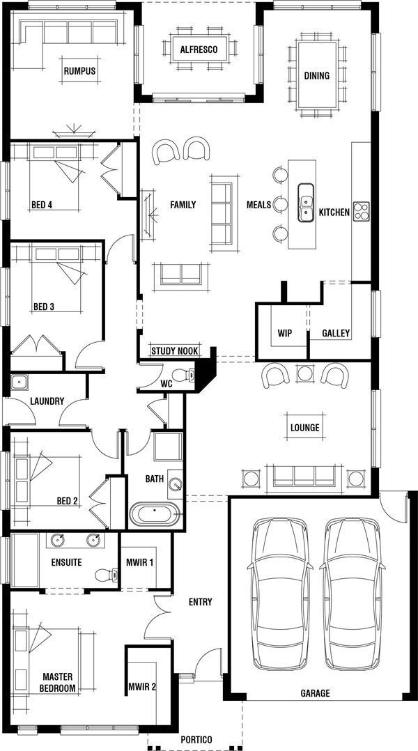 the floor plan for a two story house with three car garages and an attached living area