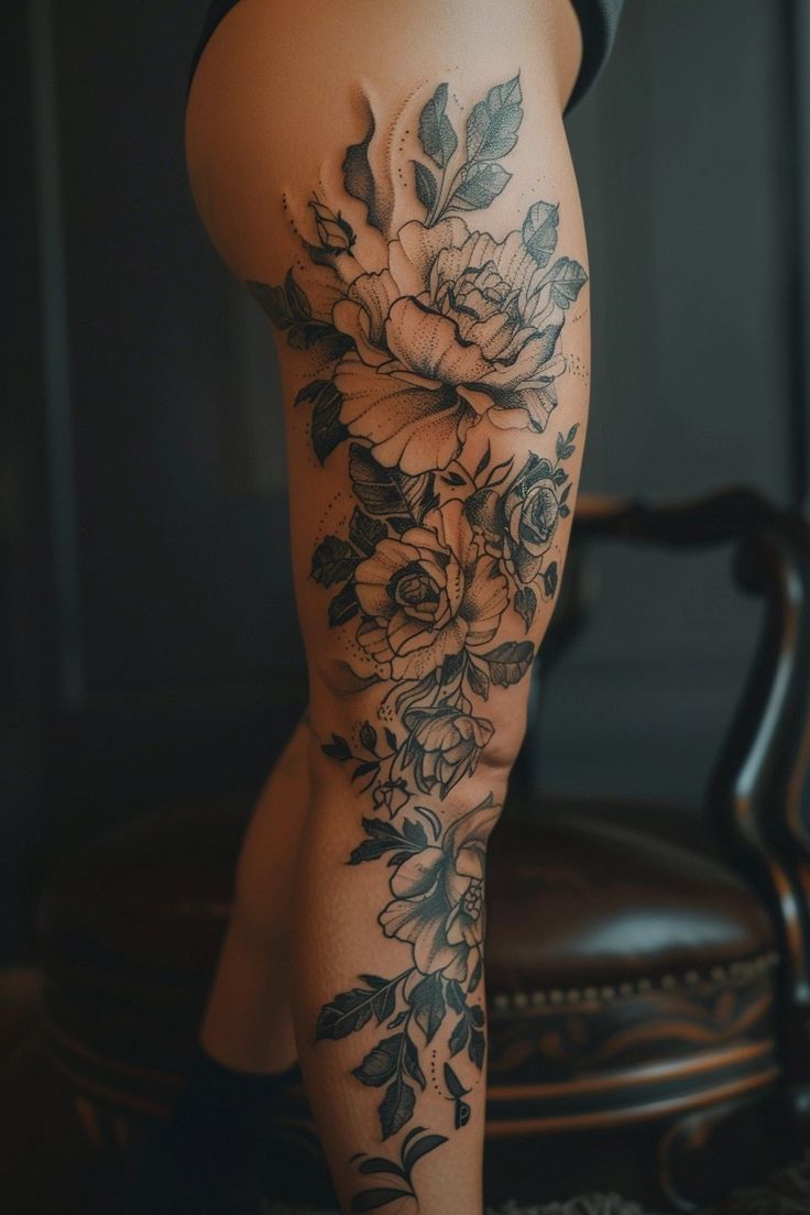 a woman's leg with flowers on it