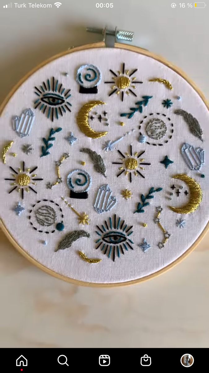 an embroidery project is being displayed on a table