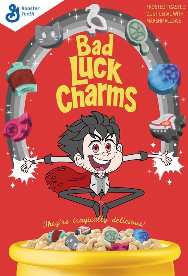 the book cover for bad luck charms, with an image of a boy jumping over a bowl