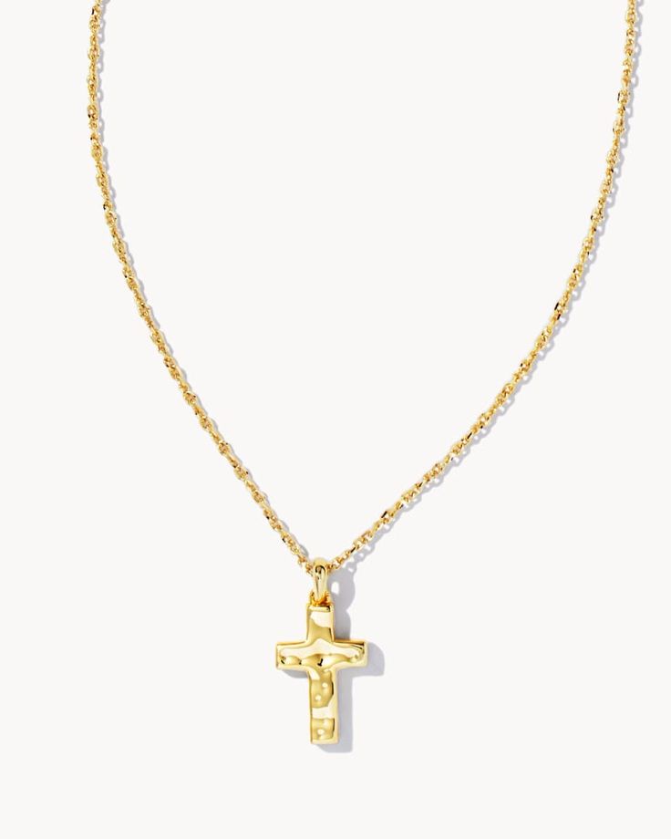 Make it personal with a symbol of what matters to you most. The Cross Pendant Necklace in Gold is a meaningful addition to your everyday collection.,Metal14k Yellow Gold Over Brass Size19 chain, 0.66L x 0.38W pendantClosureLobster clasp Please note: Due to the one-of-a-kind nature of the medium, exact colors and patterns may vary slightly from the image shown.} | Kendra Scott Cross Pendant Necklace in Gold | Plated Brass Kendra Scott Necklace, Jewelry Accessories Ideas, Gold Cross Necklace, Dope Jewelry, Jewelry Essentials, Jewelry Lookbook, Gold Cross, Cross Pendant Necklace, Girly Jewelry