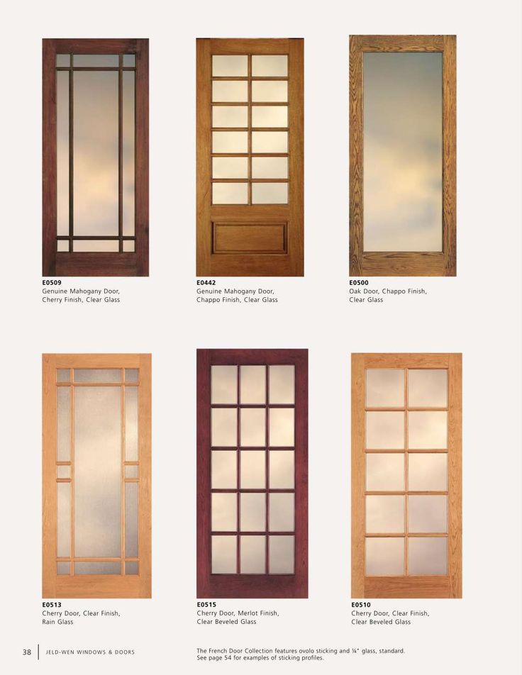 four different types of doors and windows with glass inserts on each side, including the top