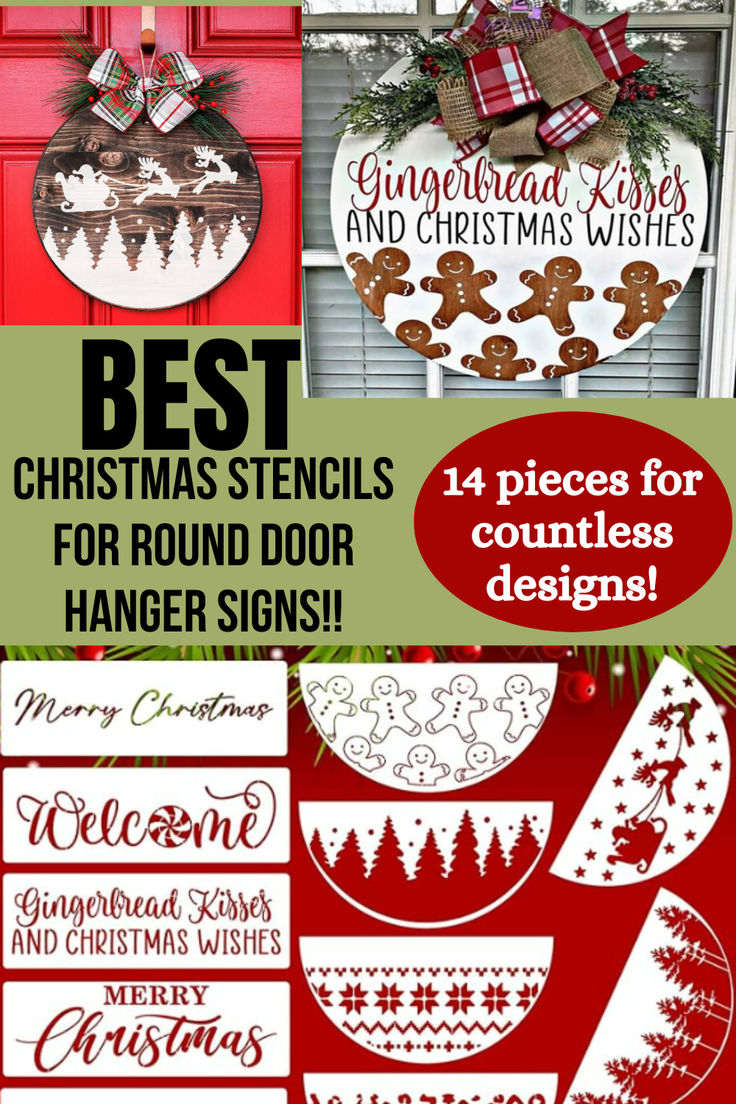 the best christmas stencils for round door hanger signs and other holiday decorations