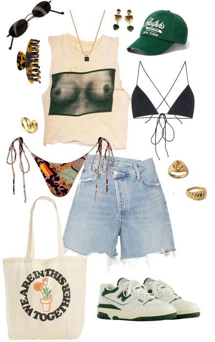 Summer Bonfire Outfit Casual, River Festival Outfit, Lakehouse Aesthetic Outfit, Comfortable Festival Outfits Casual, River Swimming Outfit, Lake Aesthetics Outfit, Wisconsin Summer Outfits, Pool Day Outfit Casual Summer, River Outfits Summer Casual