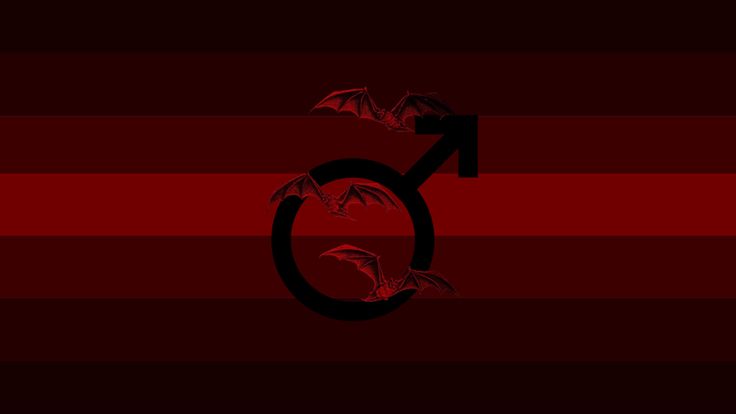 the symbol for male and female with bats flying around it on a red striped background