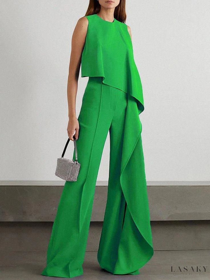 Lasaky - Contemporary Platform Jumpsuit Jumpsuit Casual, Party Kleidung, Green Jumpsuit, Irregular Hem, Jumpsuit Party, Casual Jumpsuit, Jumpsuit Fashion, Sleeveless Jumpsuits, Women Pants Casual