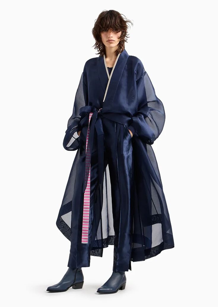 Shantung silk organza kimono | GIORGIO ARMANI Woman Organza Overcoat, Organza Kimono, Transparent Kimono, Hanbok Wedding Dress, Shantung Silk, Organza Jacket, Kimono Outfit, Kimono Coat, Emporio Armani Women