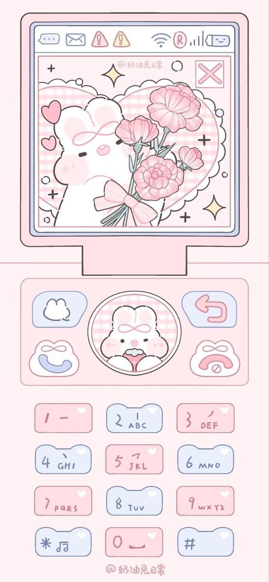 a pink phone with flowers on the screen and an image of a teddy bear sitting in front of it