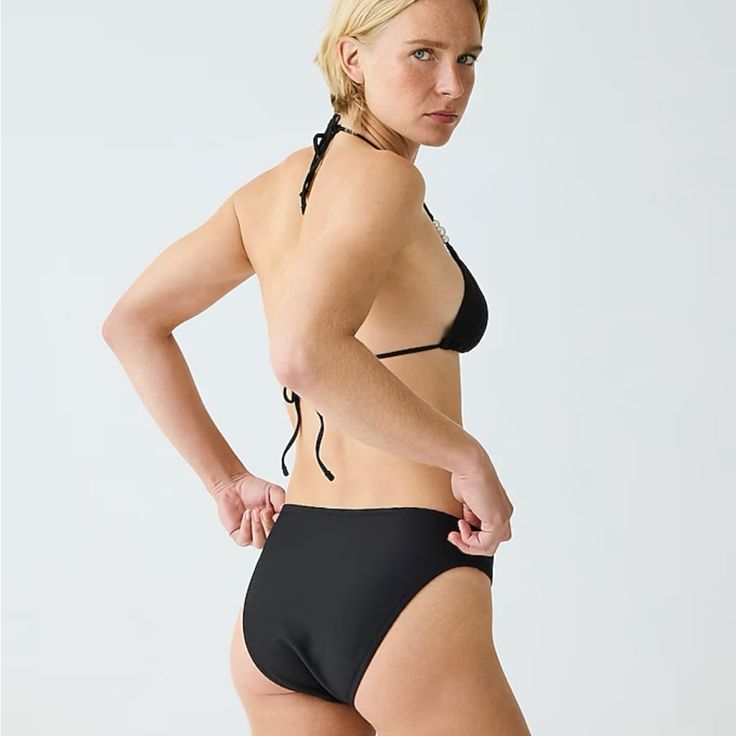 Nwt J.Crew Black Ribbed Bathing Suit Bottom - Pair With Any Top! Size Xs Black Stretch Swimwear With Tie-side Bottom, Black Stretch Tie-side Swimwear Bottom, Fitted Black Seamless Swimwear, Black Triangle Top Swimwear For Beach, Seamless Fitted Tie-side Intimate Bottom, Black Tie-side Bottom Swimwear Bra Friendly, Black Fitted Tie-side Swimwear Bottom, Black Triangle Top Swimwear, Bra Friendly, Black Triangle Top Swimwear Bra Friendly