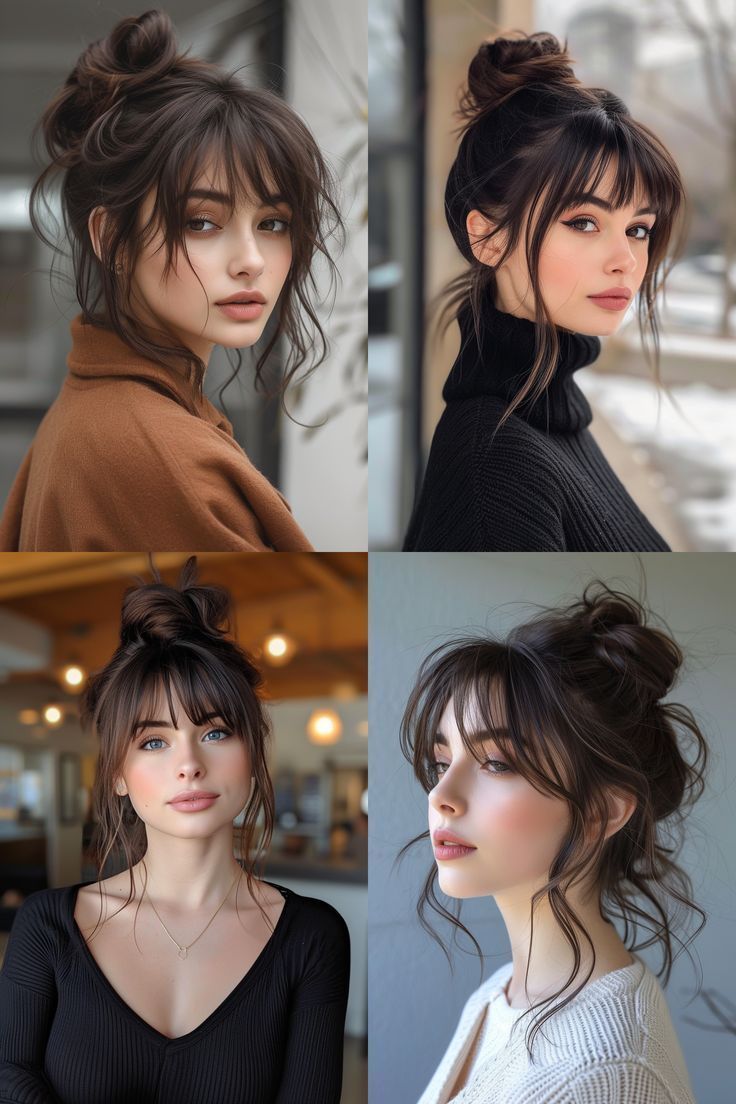 Wedding Guest Hairstyles, Long Hair With Bangs, Messy Hair, Asian Hair, Korean Hairstyle, Hair Day, Hair Updos, Hairstyles With Bangs, Fall Hair