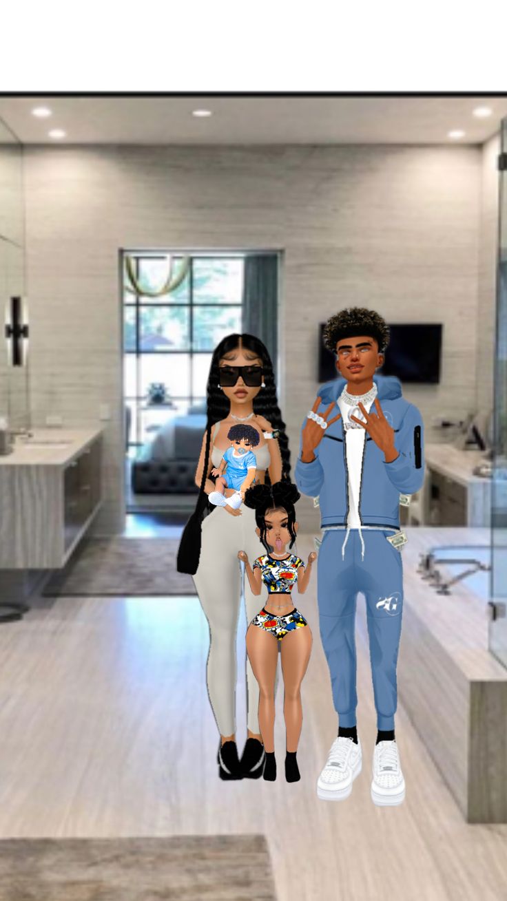 the family is posing for a photo in their home