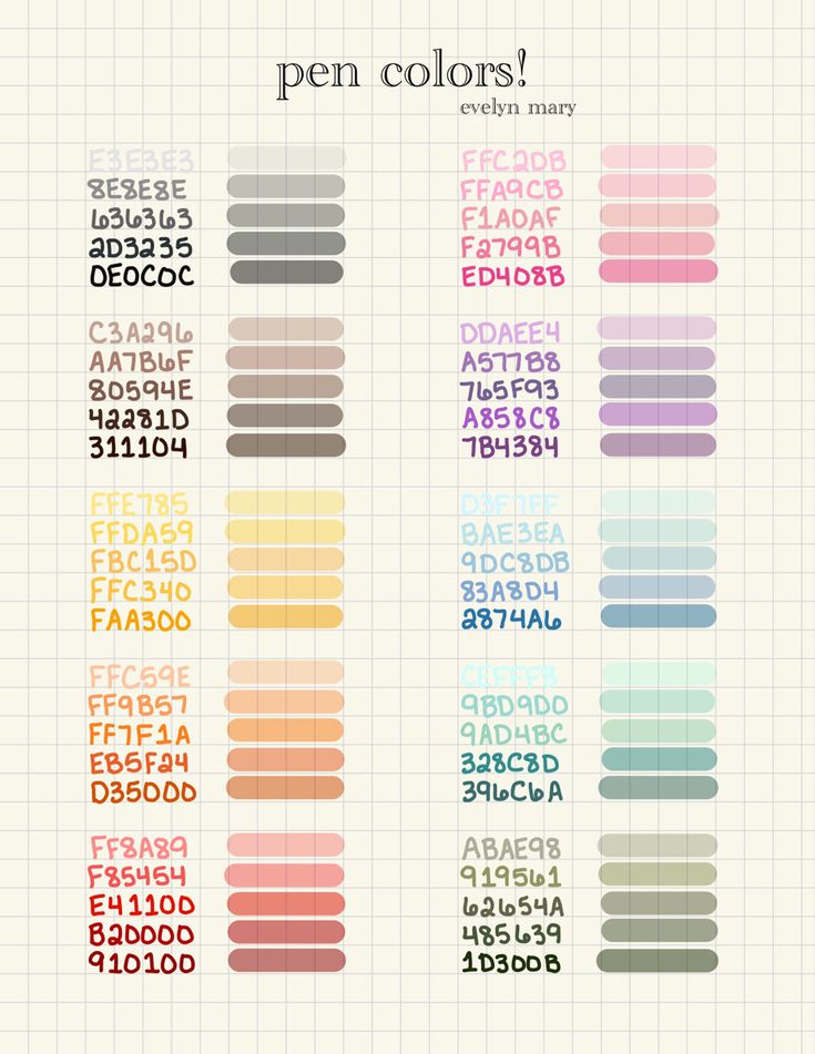 the color chart for different font and numbers