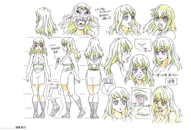 an anime character's face and body sketches