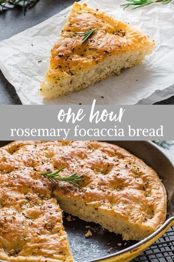 one slice of rosemary focaccia bread in a skillet