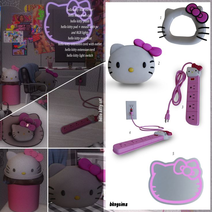 various pictures of hello kitty accessories and items