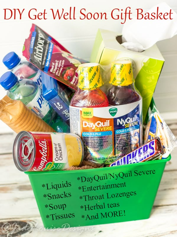 a green basket filled with lots of food and condiments on top of a wooden table