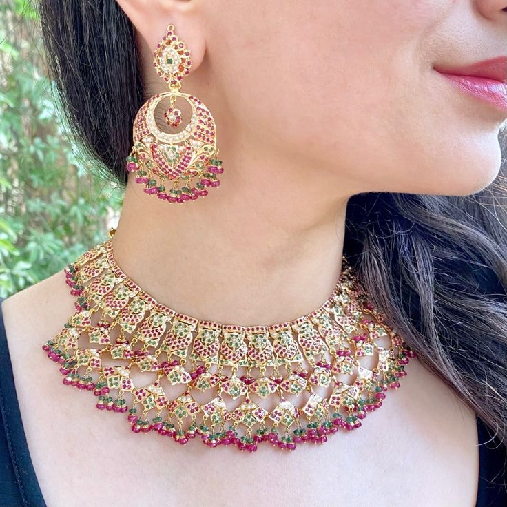 Featuring a traditional bridal jaal necklace made in 22ct gold. The necklace weighs 81.91 GMs including 12.49 GMs of hanging beads. The earrings weigh 23.50 GMs including 3.24 GMs of hanging beads. 22k Gold Pearl Necklace For Celebrations And Festivals, Traditional Kundan Pearl Necklace In Yellow Gold, Traditional Yellow Gold Kundan Pearl Necklace, Traditional Gold Plated Pearl Necklace For Celebration, Ceremonial Hand Set Gold Plated Bridal Necklace, Traditional Gold-plated Pearl Necklace For Celebrations, Ceremonial Hand-set Gold Plated Bridal Necklace, Ceremonial Gold-plated Hand Set Bridal Necklace, Festive Kundan Yellow Gold Pearl Necklace