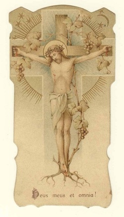 an image of jesus on the cross with flowers