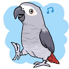 a cartoon bird with music notes on it's back