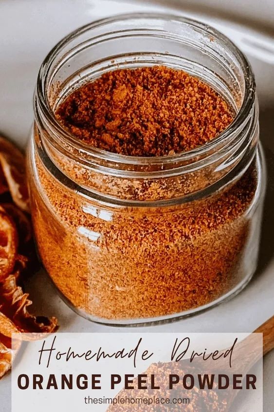 an orange peel powder in a glass jar