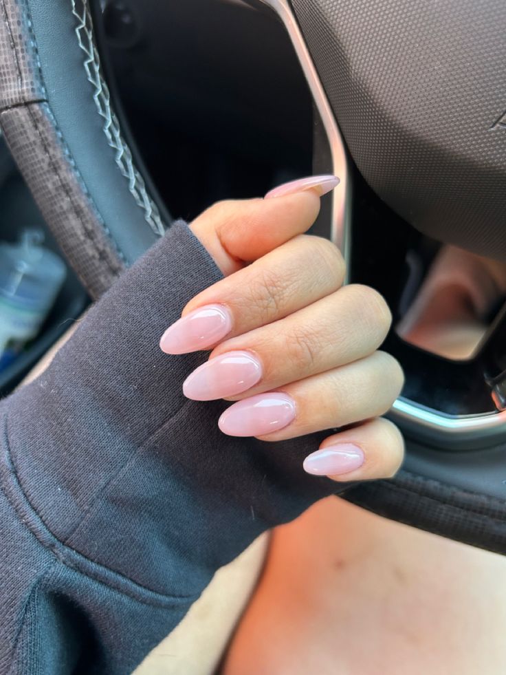 Sheer Pink Acrylic Nails Almond, Oval Nails Medium Length, Sheer Acrylic Nails, Sheer Pink Acrylic Nails, Xs Almond Nails, Pink Princess Nails, Sheer Pink Nails, Long Oval Nails, Baby Pink Nails Acrylic