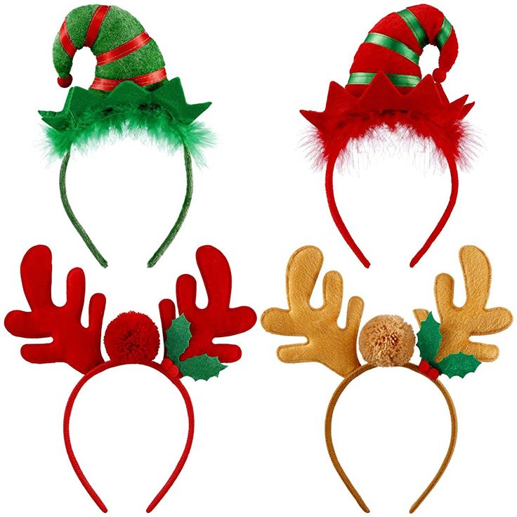 three christmas headbands with antlers and bows