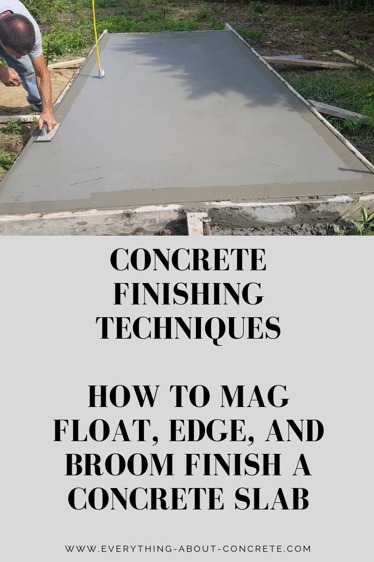 a man laying concrete on top of a sidewalk with the words concrete finishing techniques how to mac float, edge, and broom finish a concrete slab